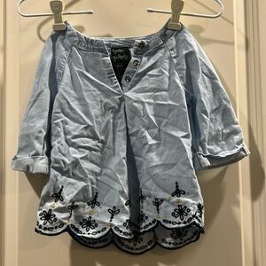 Cynthia Rowley Embroidered chambray light denim dress scalloped hem size 24 M